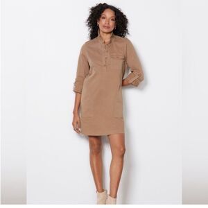 Michael Stars Tan Mini Dress 3/4 Sleeve Mandarin Collar